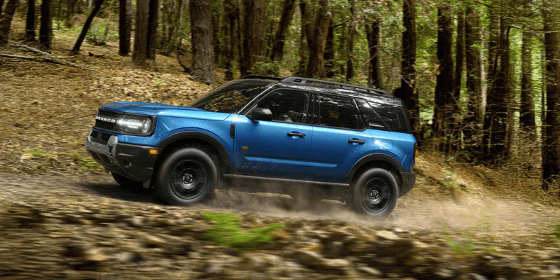 Bronco Sport Blue in the forest