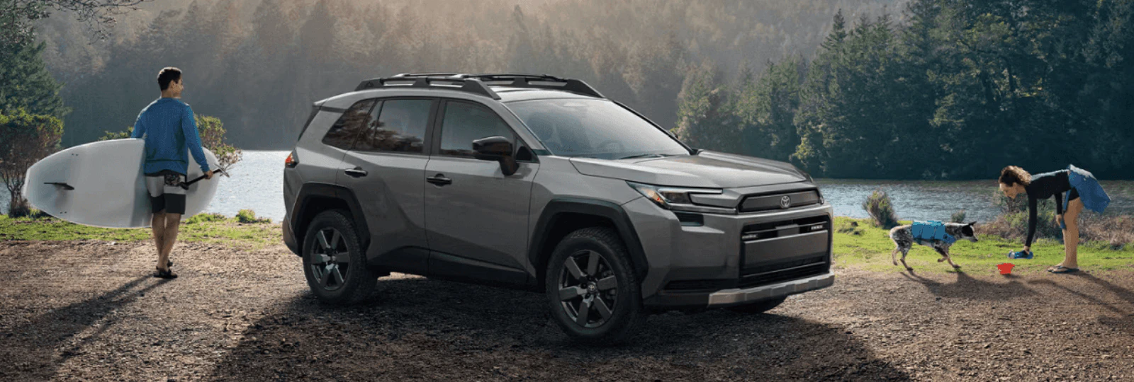 Toyota Hybrid RAV4 parked on a lake front