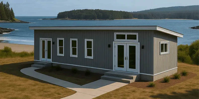 Grey tiny RV homes by the beach