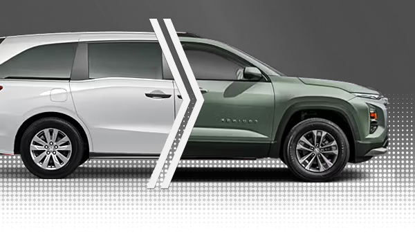 before and after image of trading a van in for a new SUV