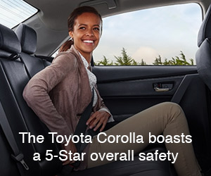 The Toyota Corolla boasts a 5-Star overall safety