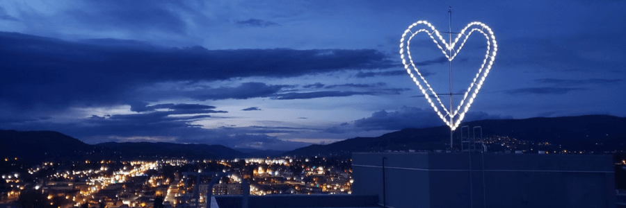 Vernon BC with heart above the hospital