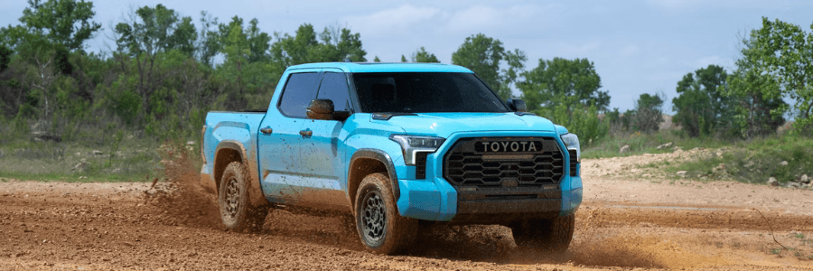 Toyota Tundra in turquoise in dirt
