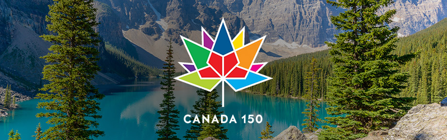 Canada 150 logo on top of Banff National Park
