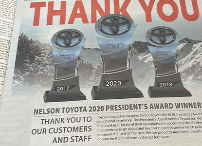 Nelson Toyota: Your 3X President's Award Winner