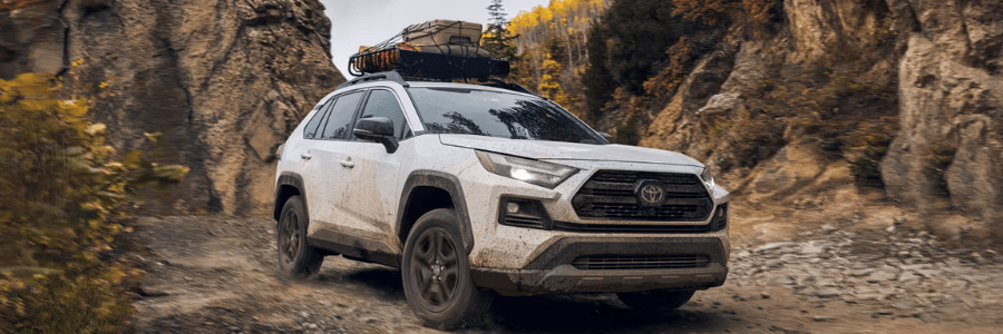 Toyota RAV4 in white in the mountains