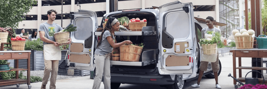 Loading groceries into a cargo van