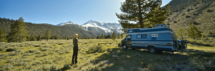 motorhome parked in a field