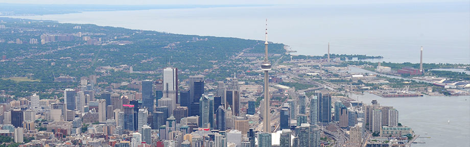 Aerial view of downtown Toronto in overcast weather