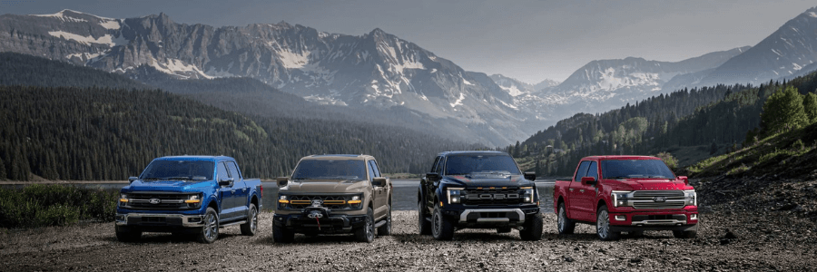 Featured Image ford truck lineup against a mountain backdrop