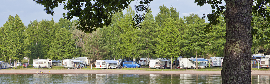 Group of trailers by the lake