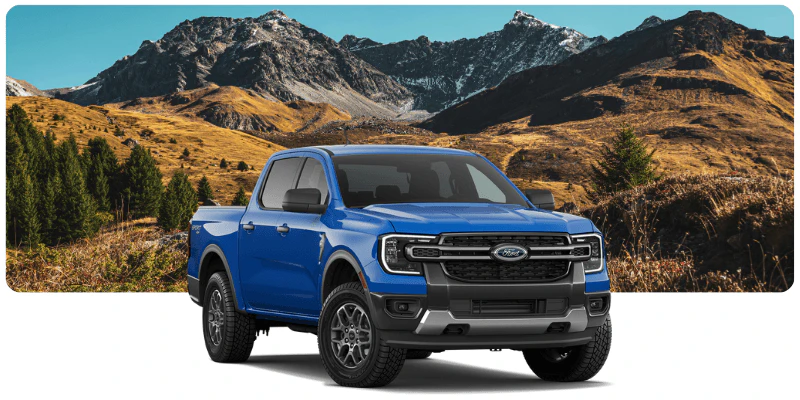 scenic background with ford blue truck