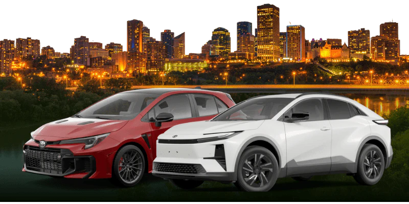 edmonton skyline background with toyota rav4 image