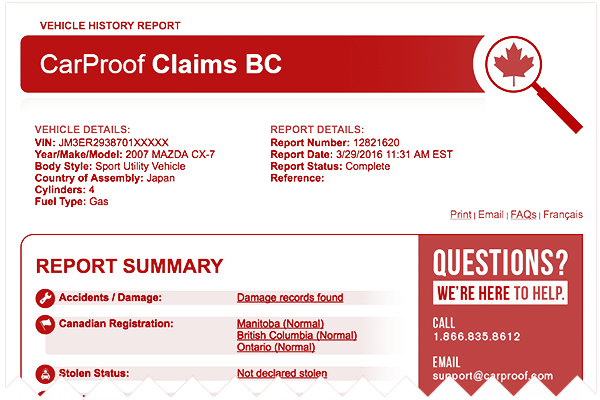 carproof claims bc