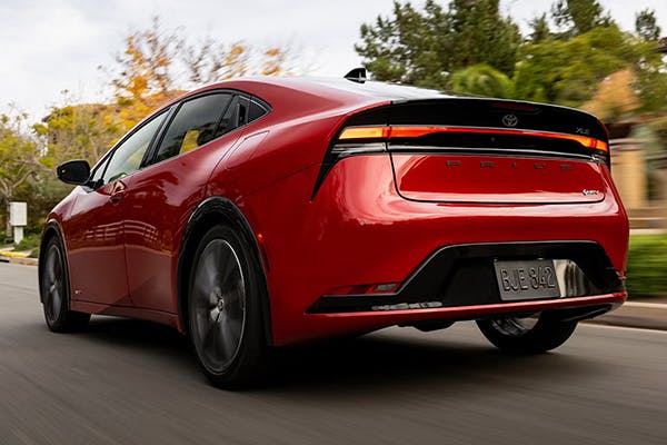 rear of Toyota Prius in red