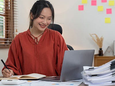 woman compiling docs