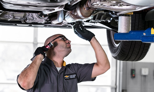 Service technician performing a vehicle inspection