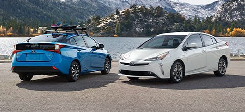 Prius technology awd-e shown in electric storm blue and super white